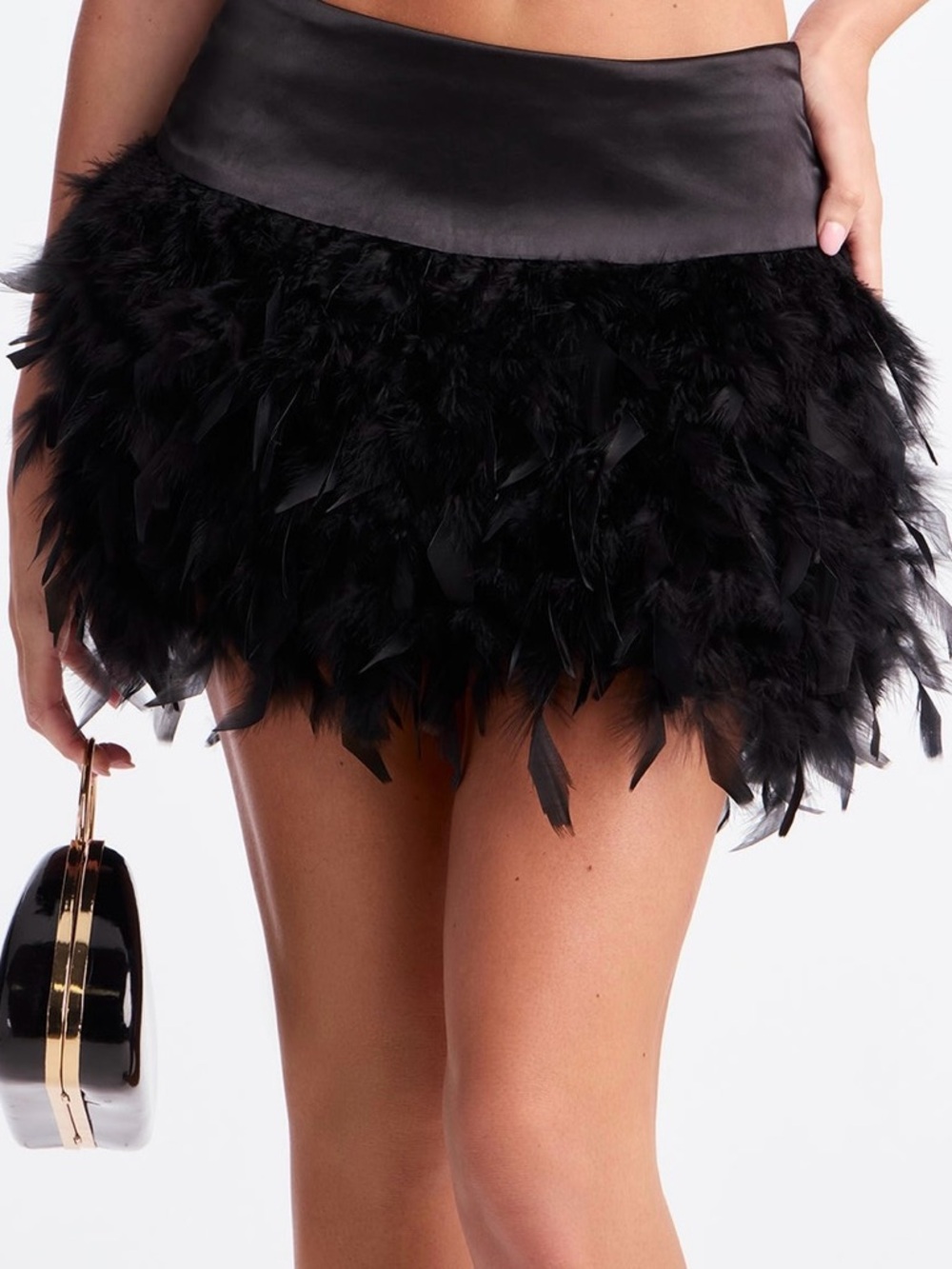 NWTS Fashion Nova Came To Party Feathered Satin Mini Skirt - Black Size XS